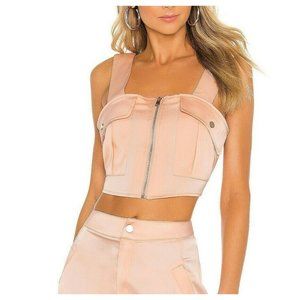 Kendall + Kylie Size XL Pink Satin Cargo Zipper Sleeveless Crop Top Pockets